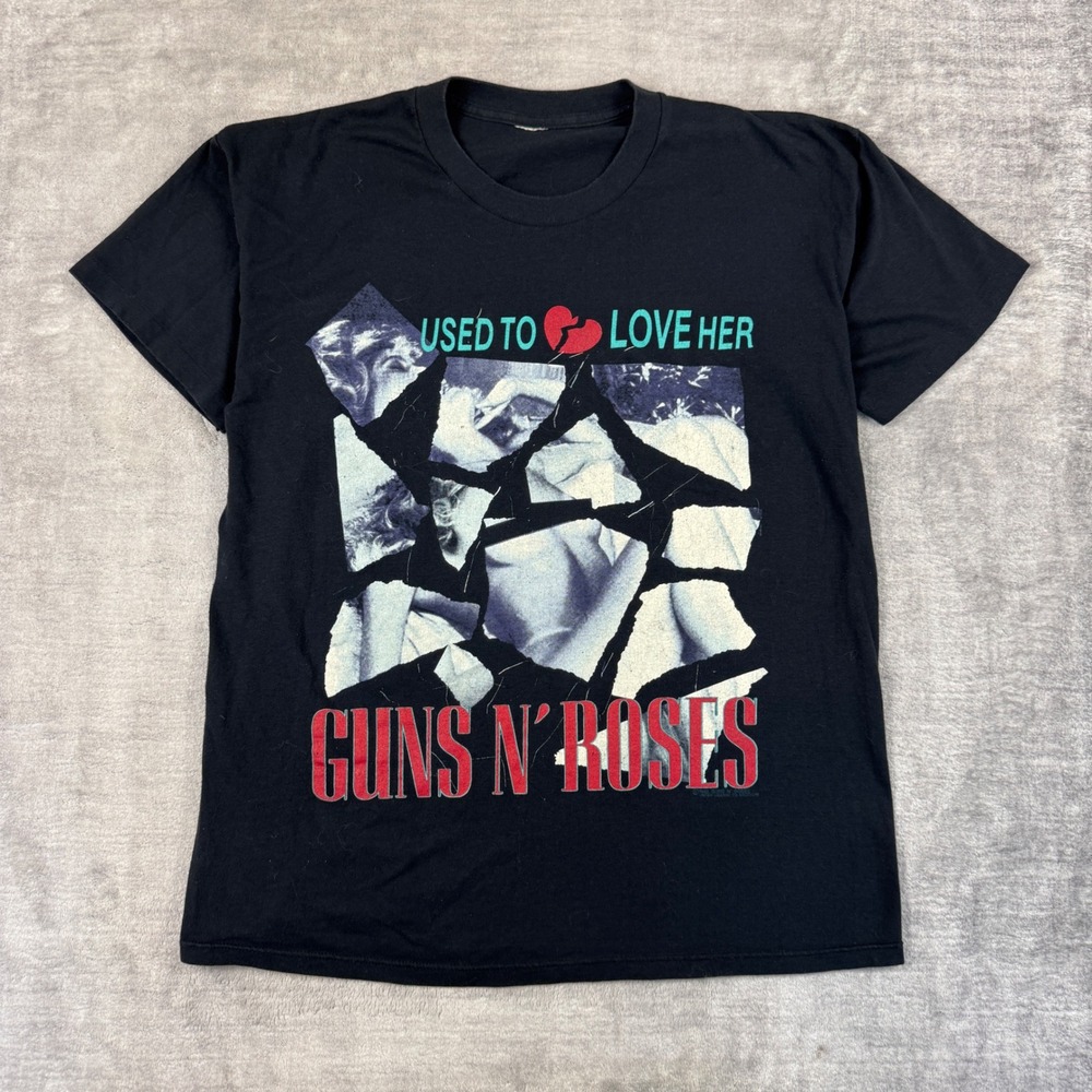 Guns N Roses Shirt Mens Large Black Vintage 90s Used To Love Her Band Tee Rock